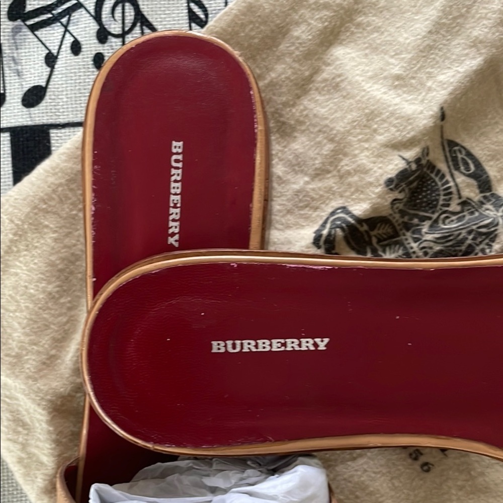 Burberry Tan Large Leather Silver Logo Faux Snap Strap Sandals - Picture 3 of 12